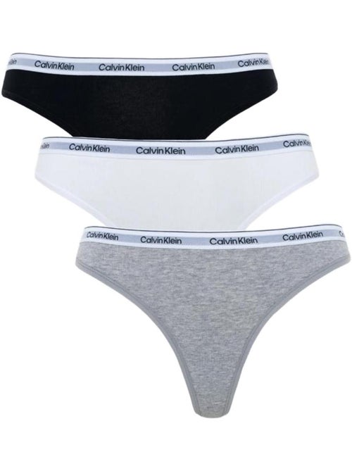 Pack 3 Tangas Calvin Klein para Mulher em Preto, Branco e Cinzento - Kiabi