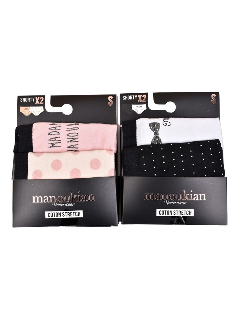 Pack 4 Cuecas Mulher MANOUKIAN Preto Rosa Branco - Kiabi