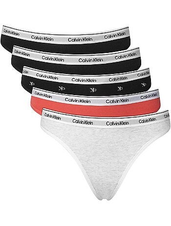 Pack 5 tangas calvin klein jeans para mulher - preto/vermelho