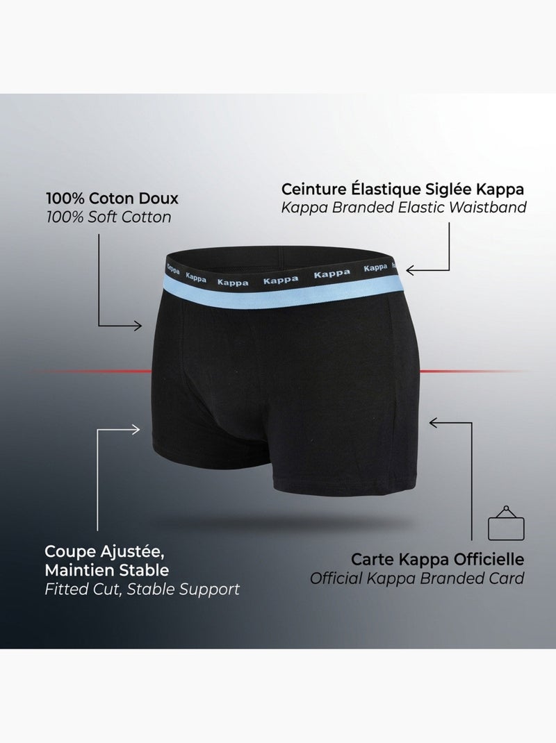 Pack 6 Cuecas Boxer Homem KAPPA Algodão Cinto Elástico Preto - Kiabi