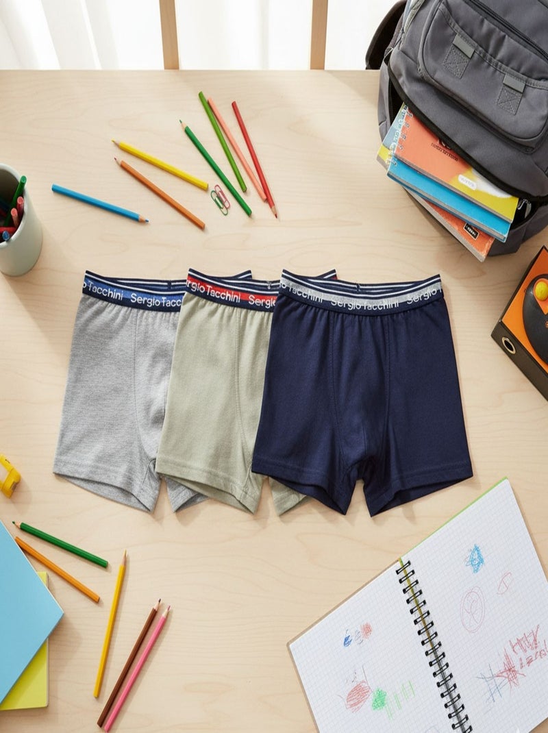 Pack Cuecas Boxer Criança SERGIO TACCHINI (3 unidades) Azul Verde Cinza - Kiabi