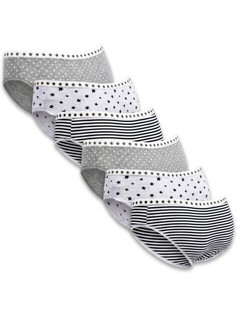 Pack Cuecas Rapariga Algodão OZABI - 6 Peças Preto Cinza-claro Branco - Kiabi