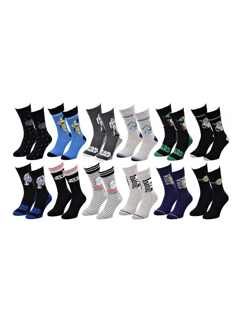 Pack de 12 Meias Homem DISNEY STAR WARS Preto Multicolorido Cinza - Kiabi