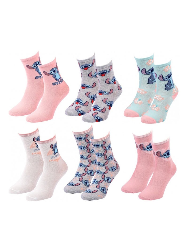 Pack de 12 Meias Rapariga DISNEY LILO ET STITCH Cinza-amarelo branco - Kiabi
