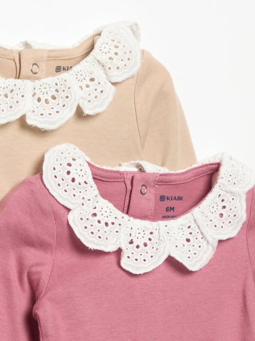Pack de 2 bodies com gola em bordado inglês - Kiabi