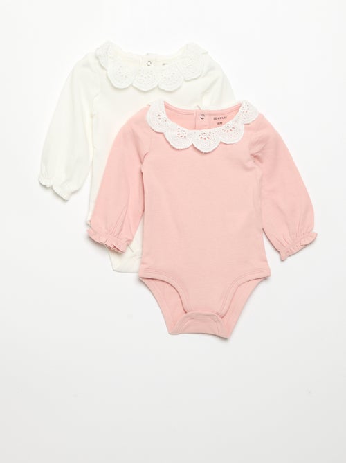 Pack de 2 bodies com gola em bordado inglês - Kiabi