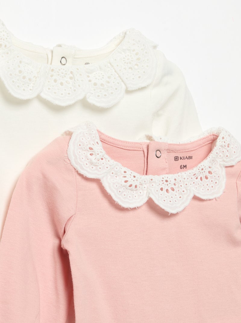 Pack de 2 bodies com gola em bordado inglês Branco - Kiabi