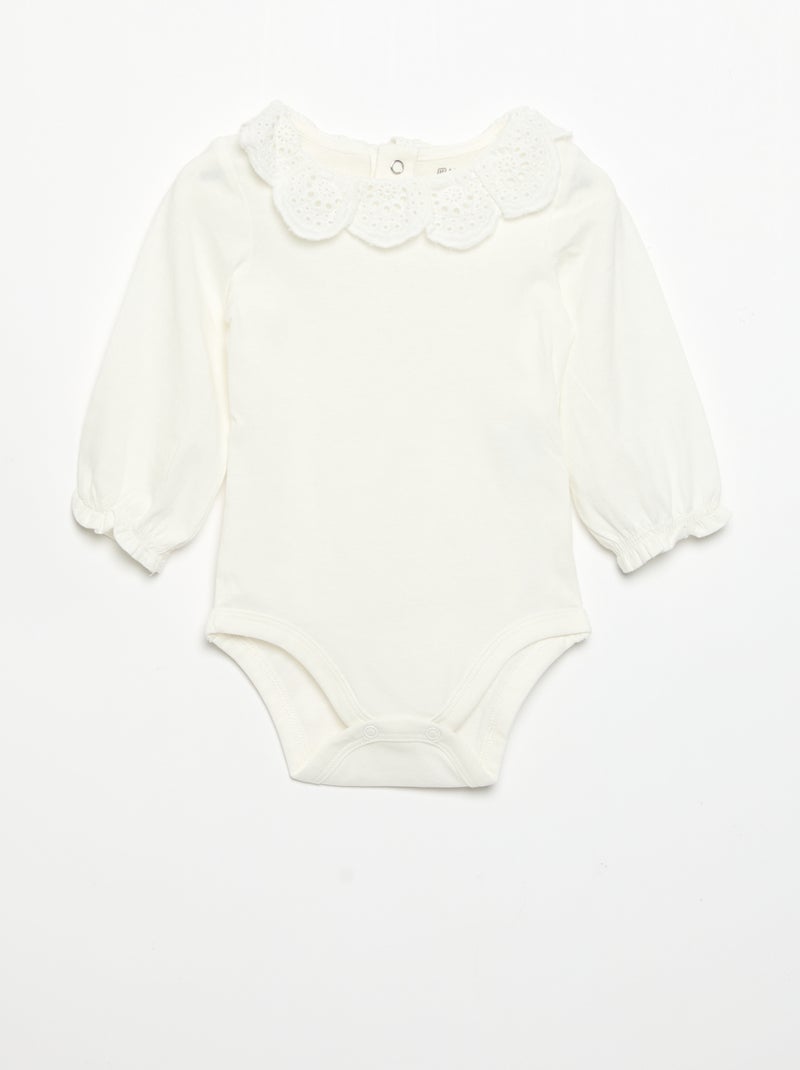 Pack de 2 bodies com gola em bordado inglês Branco - Kiabi