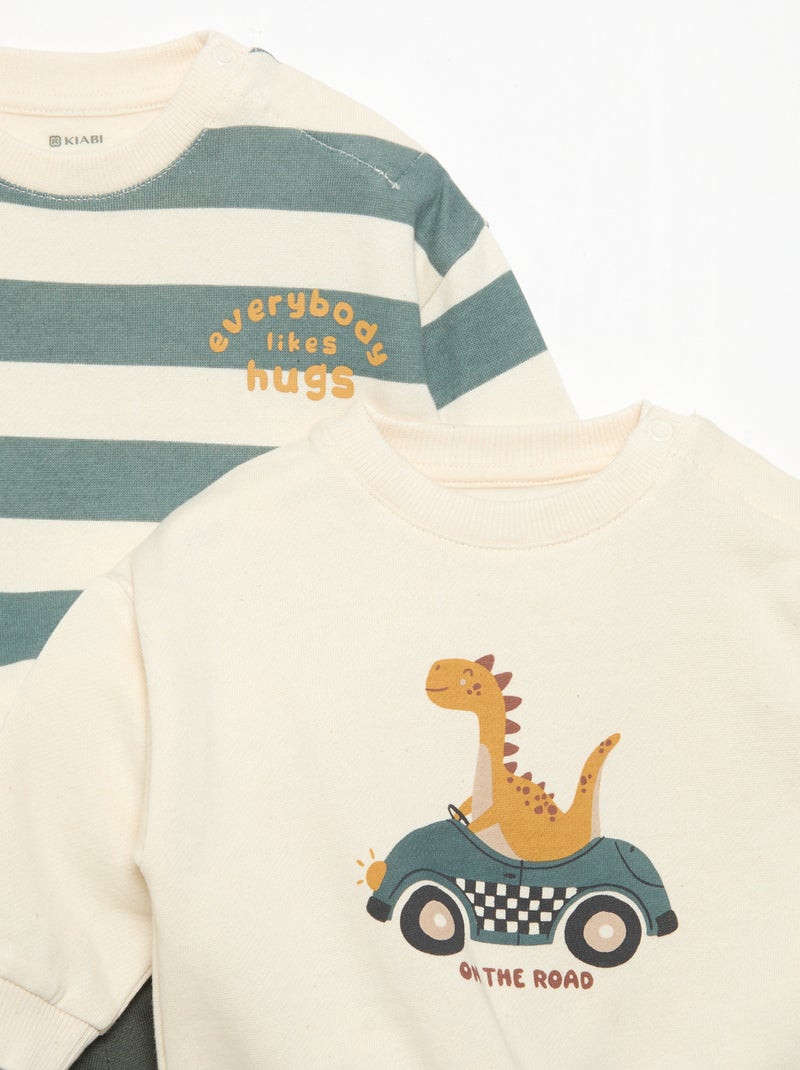Pack de 2 conjuntos de 2 peças - sweatshirt + calças Bege - Kiabi