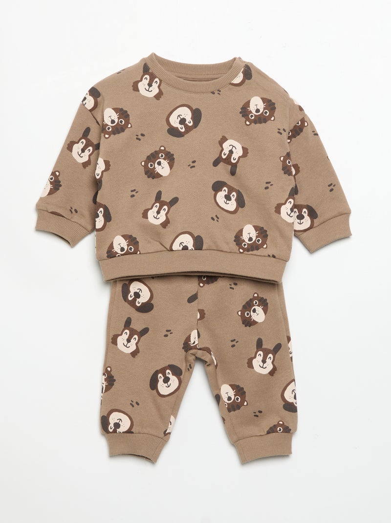 Pack de 2 conjuntos de 2 peças - sweatshirt + calças Castanho - Kiabi