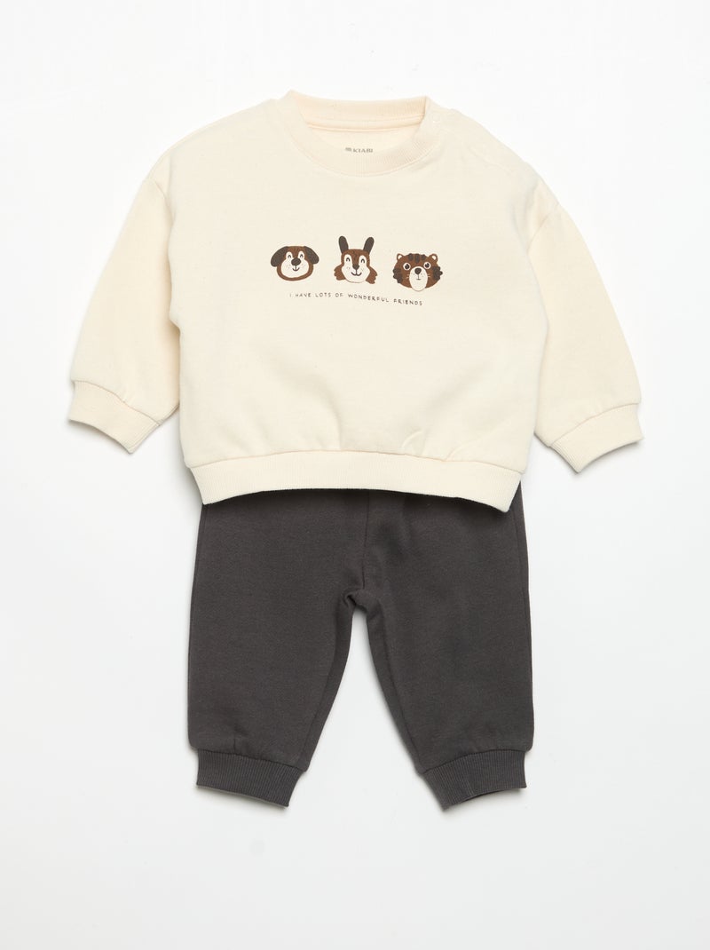 Pack de 2 conjuntos de 2 peças - sweatshirt + calças Castanho - Kiabi