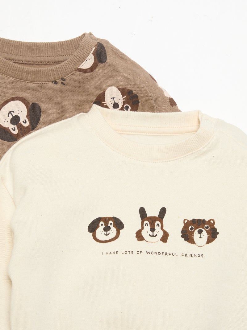 Pack de 2 conjuntos de 2 peças - sweatshirt + calças Castanho - Kiabi
