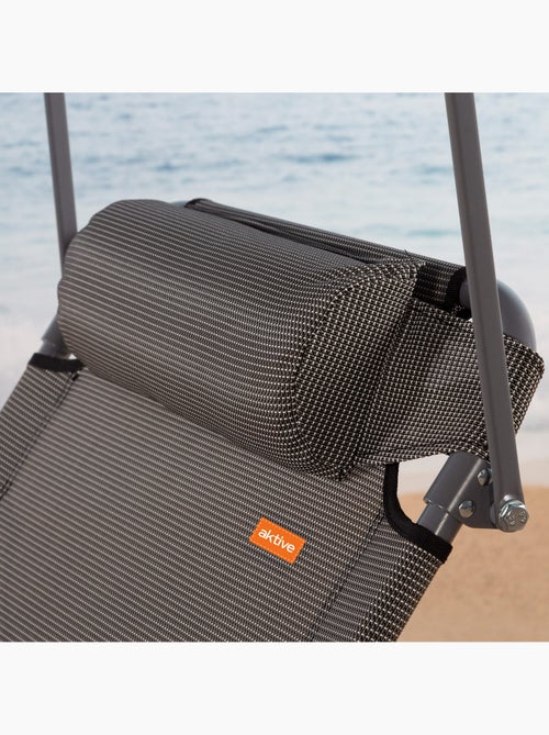 Pack de 2 espreguiçadeiras de praia dobráveis c/guarda-sol e almofada almofadada cinzenta aktive - Kiabi