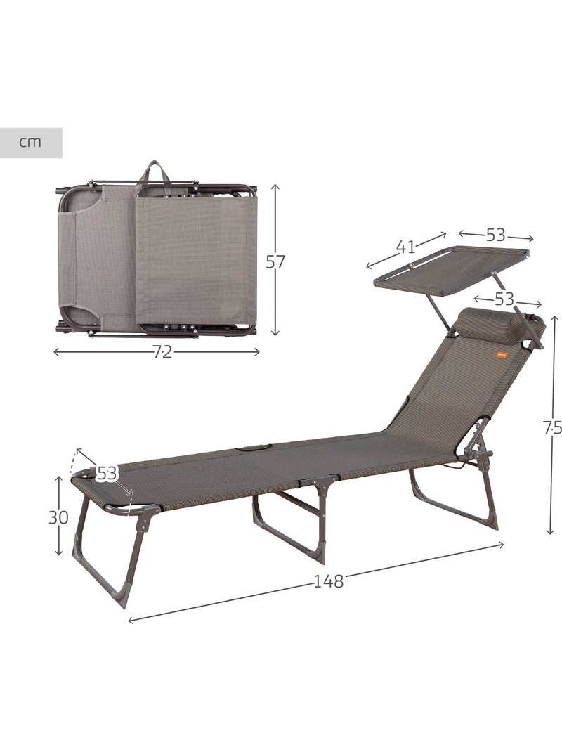 Pack de 2 espreguiçadeiras de praia dobráveis c/guarda-sol e almofada almofadada cinzenta aktive Cinza - Kiabi