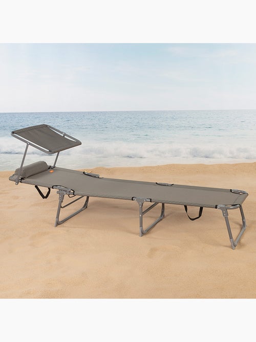 Pack de 2 espreguiçadeiras de praia dobráveis c/guarda-sol e almofada almofadada cinzenta aktive - Kiabi