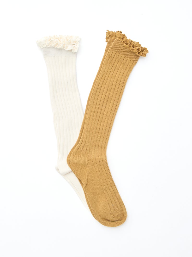 Pack de 2 meias altas com renda Branco - Kiabi
