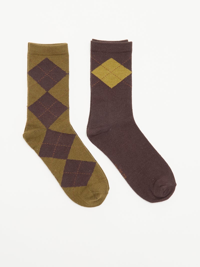 Pack de 2 meias curtas estampadas Caqui - Kiabi