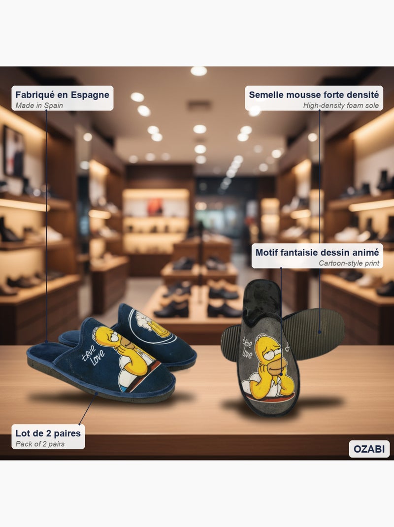 Pack de 2 pares chinelos mules homem fantasia motivo desenho animado ozabi Azul-cinza - Kiabi
