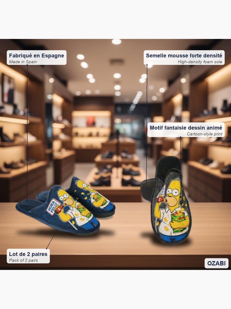Pack de 2 pares chinelos mules homem fantasia motivo desenho animado ozabi Azul-Preto - Kiabi