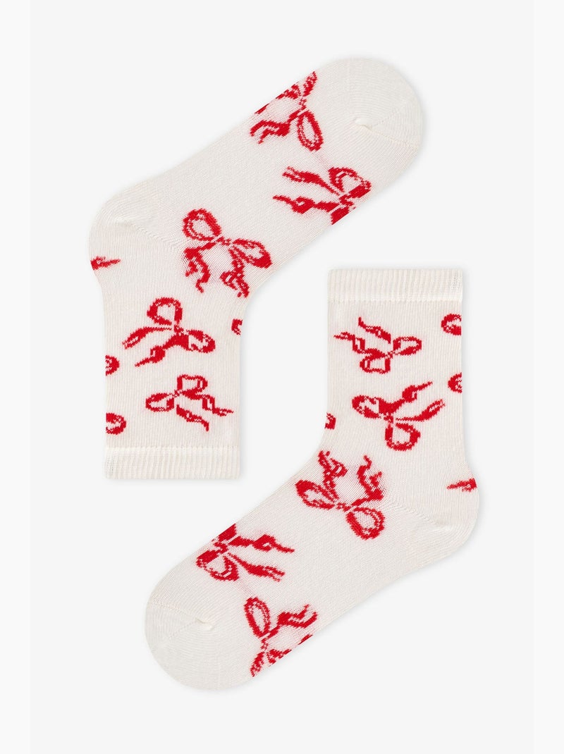 Pack de 2 pares de meias com padrão de laços voadores penti Ecru/Rosa - Kiabi