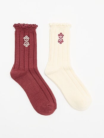 Pack de 2 pares de meias curtas bordadas