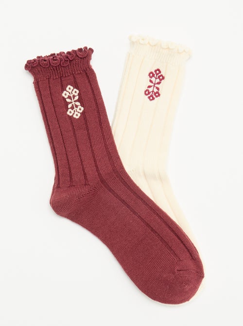 Pack de 2 pares de meias curtas bordadas - Kiabi
