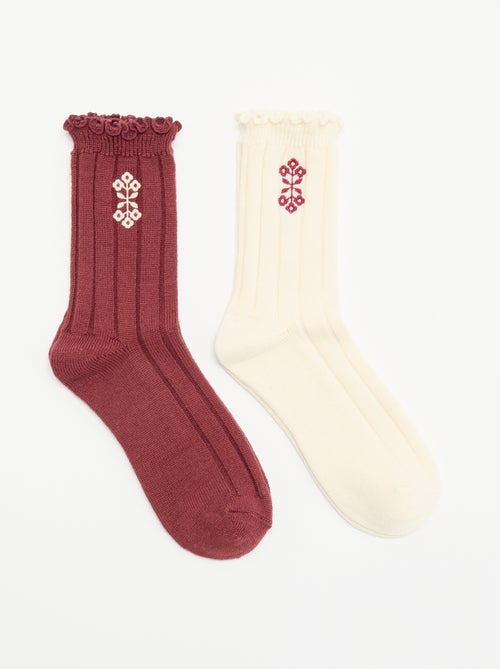 Pack de 2 pares de meias curtas bordadas - Kiabi