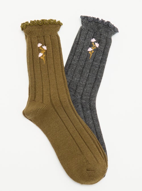 Pack de 2 pares de meias curtas bordadas - Kiabi