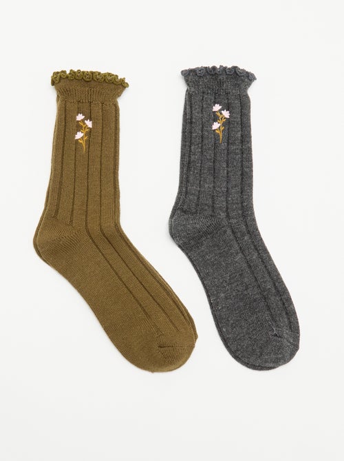 Pack de 2 pares de meias curtas bordadas - Kiabi