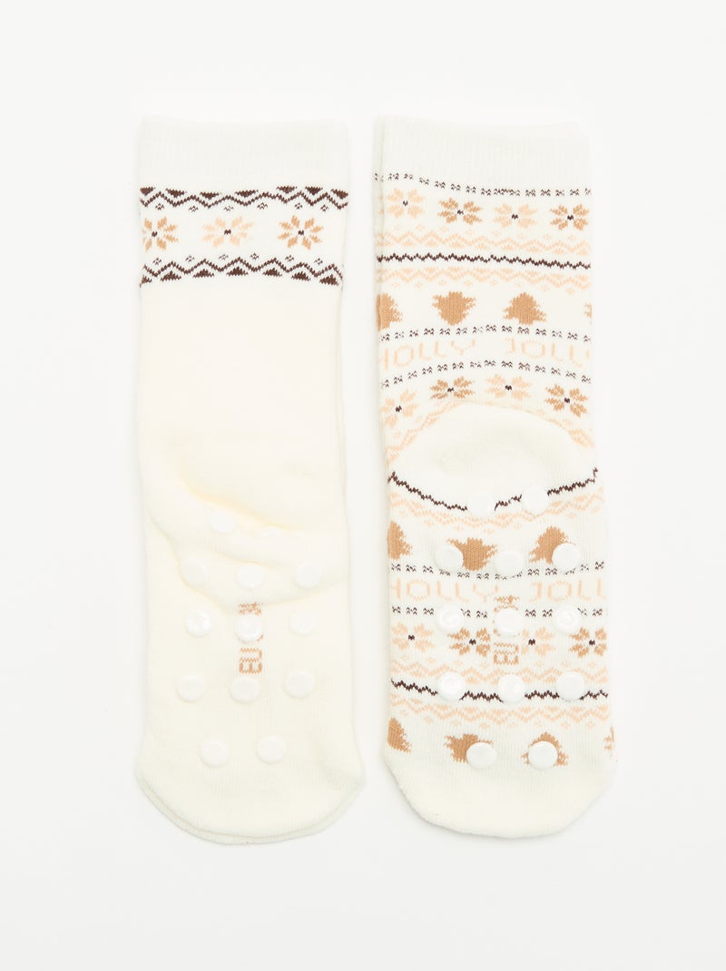 Pack de 2 pares de meias quentes - Natal Bege - Kiabi