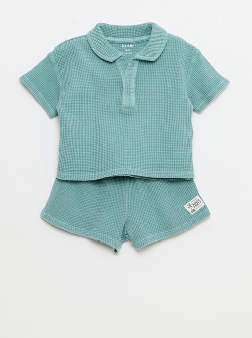 Pack de 2 peças - polo + calções em malha waffle - Kiabi