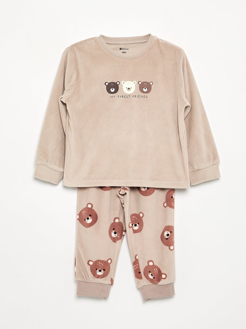 Pack de 2 pijamas de 2 peças em polar estampado Bege - Kiabi