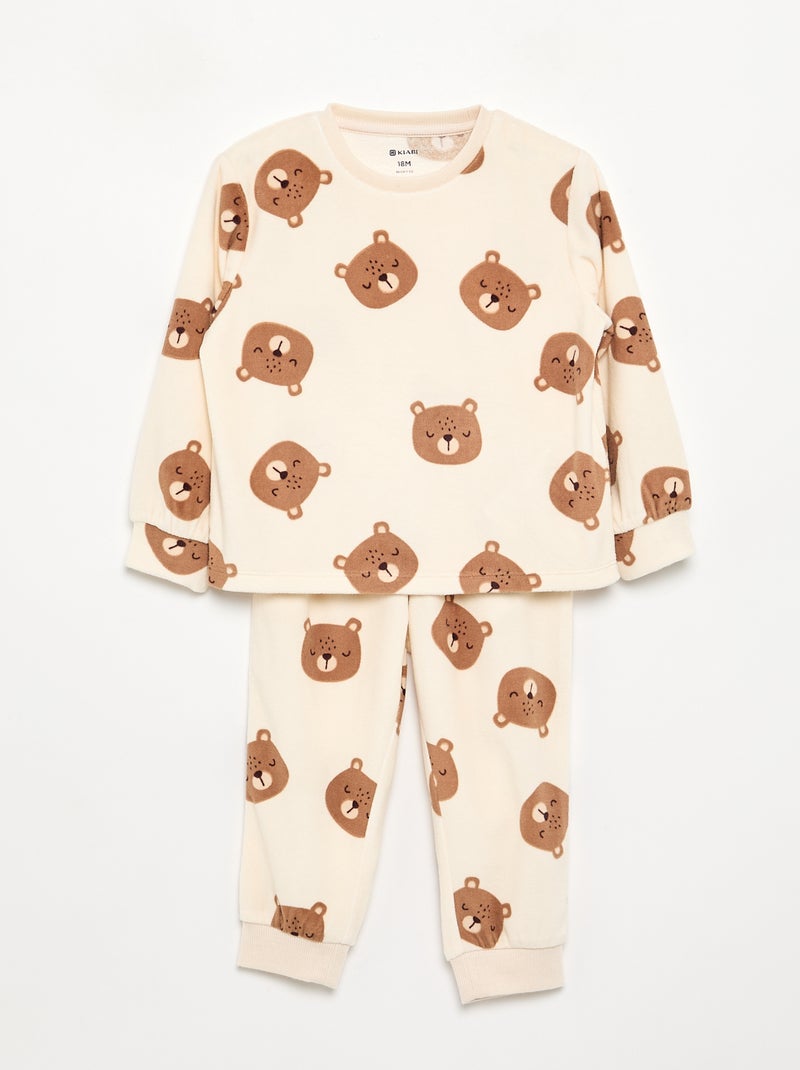 Pack de 2 pijamas de 2 peças em polar estampado Bege - Kiabi