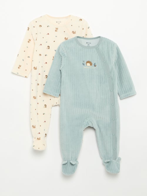 Pack de 2 pijamas de veludo com pés - Kiabi