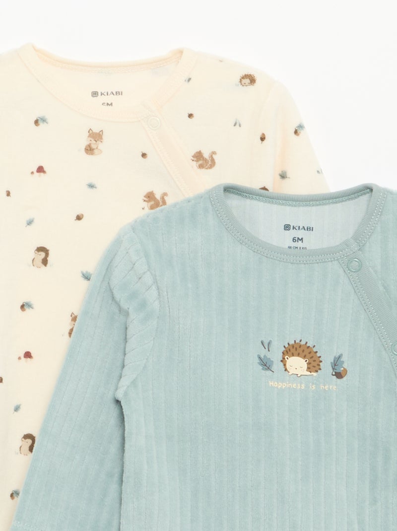 Pack de 2 pijamas de veludo com pés Azul - Kiabi
