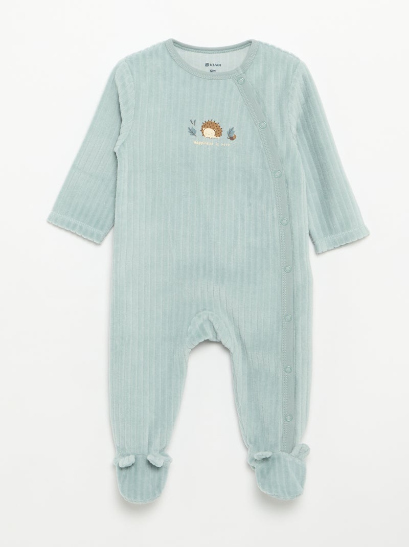 Pack de 2 pijamas de veludo com pés Azul - Kiabi