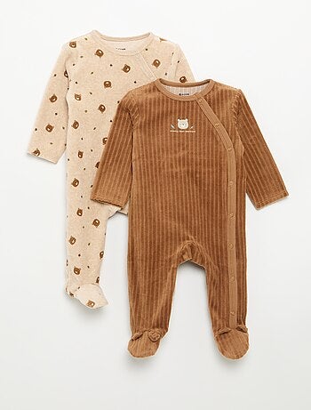 Pack de 2 pijamas de veludo com pés