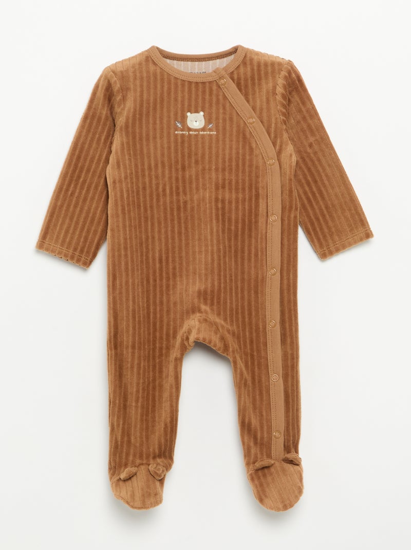 Pack de 2 pijamas de veludo com pés Castanho - Kiabi