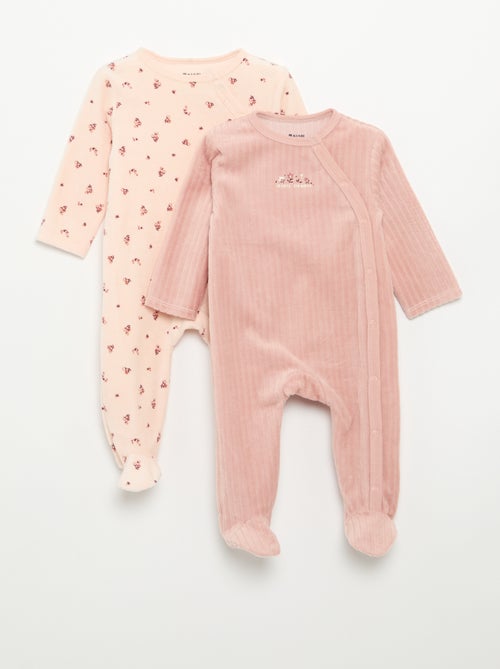 Pack de 2 pijamas de veludo com pés - Kiabi