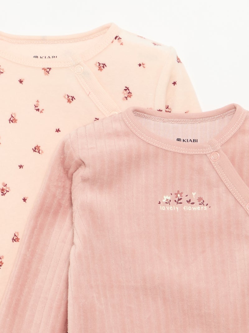 Pack de 2 pijamas de veludo com pés Rosa - Kiabi