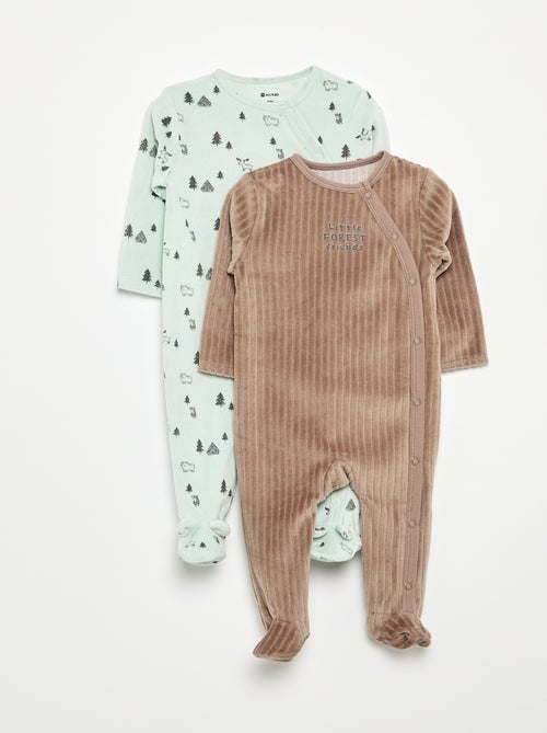 Pack de 2 pijamas de veludo com pés - Kiabi