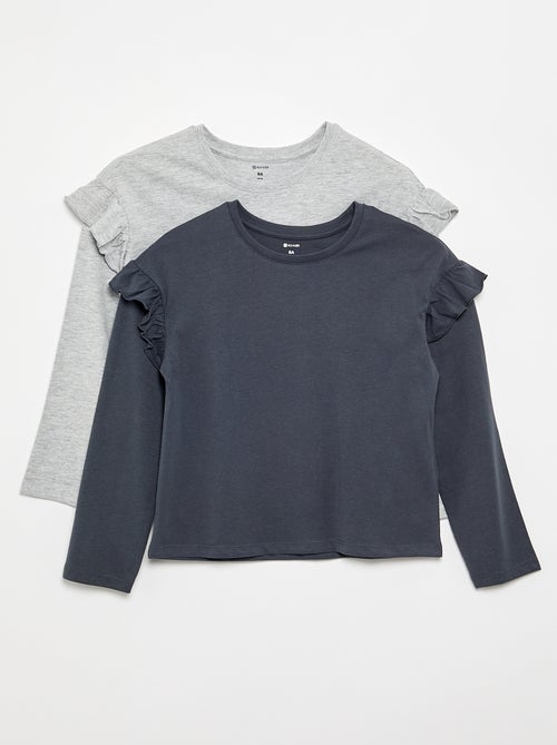 Pack de 2 T-shirts com folhos nos ombros - Kiabi Pack de 2 T-shirts com folhos nos ombros - Kiabi