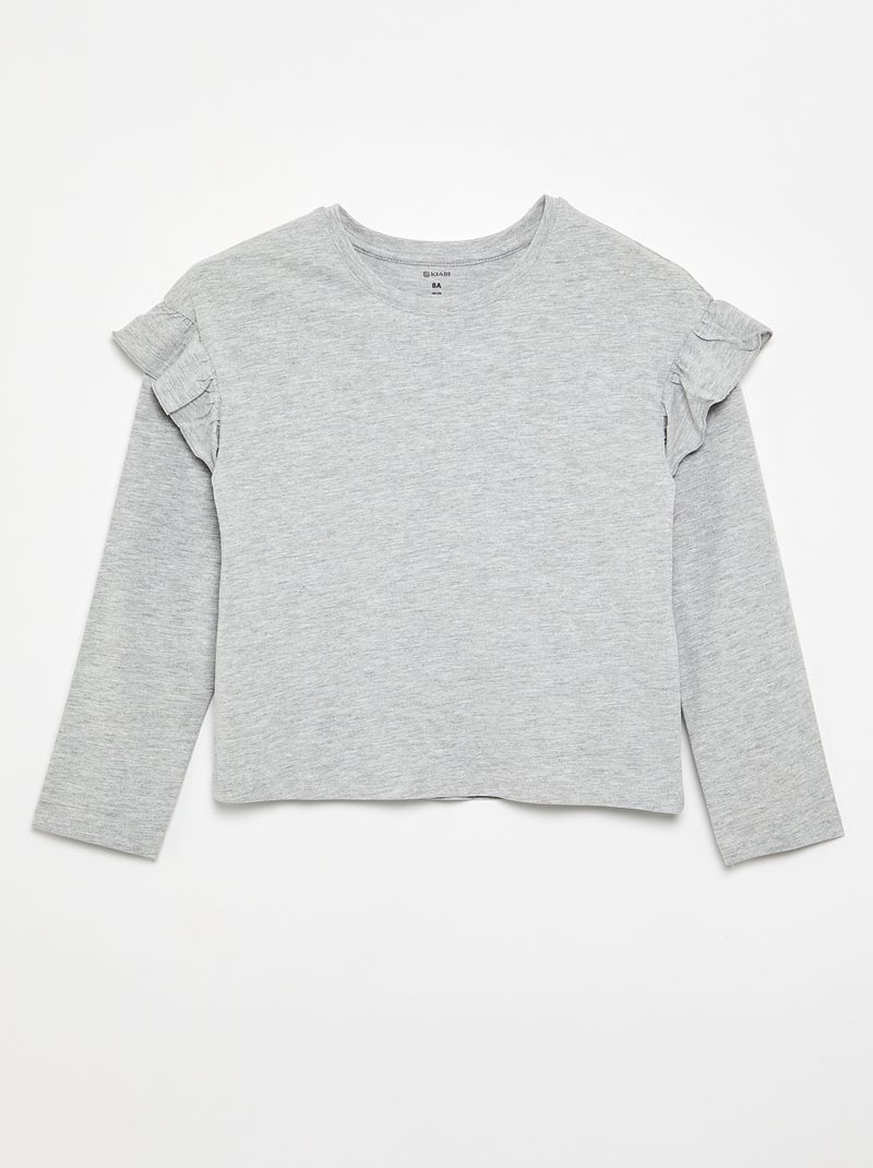 Pack de 2 T-shirts com folhos nos ombros Cinzento - Kiabi