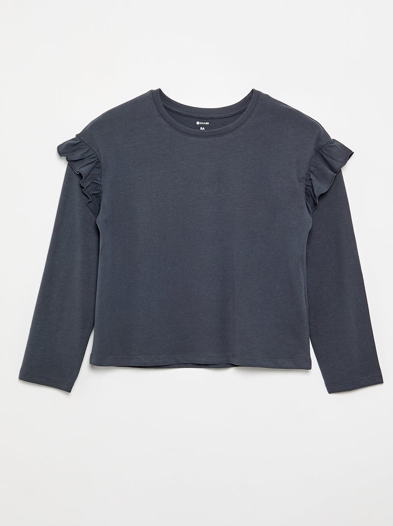 Pack de 2 T-shirts com folhos nos ombros Cinzento - Kiabi