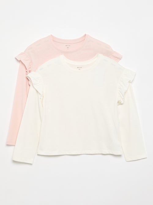 Pack de 2 T-shirts com folhos nos ombros - Kiabi Pack de 2 T-shirts com folhos nos ombros - Kiabi