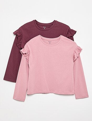 Pack de 2 T-shirts com folhos nos ombros