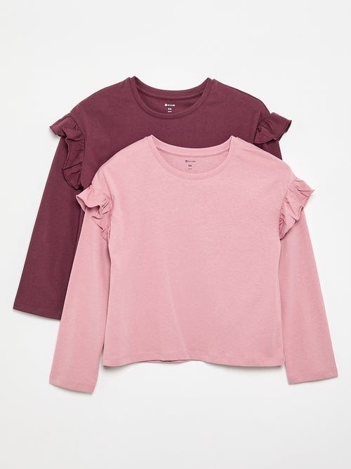 Pack de 2 T-shirts com folhos nos ombros - Kiabi Pack de 2 T-shirts com folhos nos ombros - Kiabi