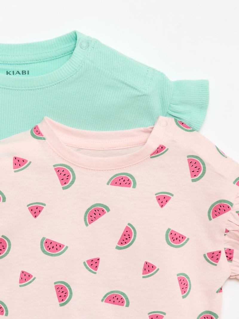 Pack de 2 t-shirts de manga curta em jersey de algodão Rosa - Kiabi