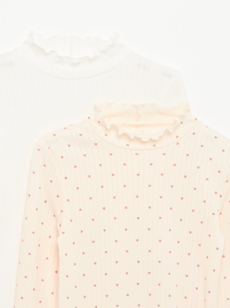 Pack de 2 T-shirts em malha fantasia com acabamentos ondulados Rosa - Kiabi