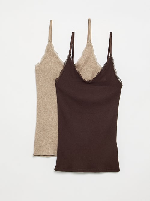 Pack de 2 tops em canelado com renda - Kiabi Pack de 2 tops em canelado com renda - Kiabi